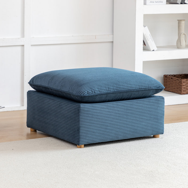 Repose-pieds en velours côtelé avec coussin, Bleu