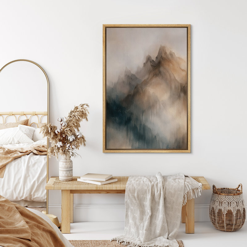 «Modern Modern Mountain Forms in Soft Beige and Blue», art mural encadré sur toile, H 36 po x l 24 po, Naturel