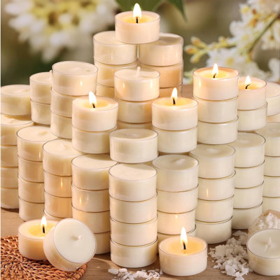 Lot de 100 bougies chauffe-plat en cire de soya, bougies votives blanches sans paraffine, sans coulure, 6 heures de combustion, pour décoration de mariage d'urgence