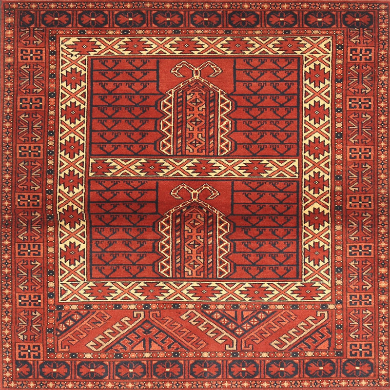 Tapis oriental rouge / beige / noir, Carré 6 pi