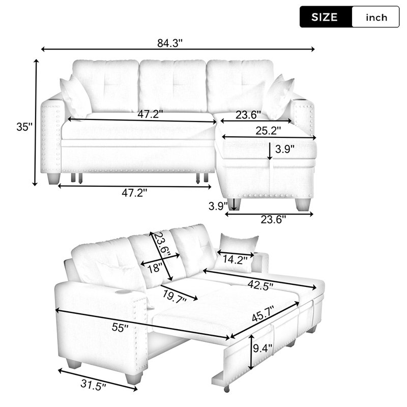 Loui Upholstered Sectional Symmetrical, Dark Gray Fabric