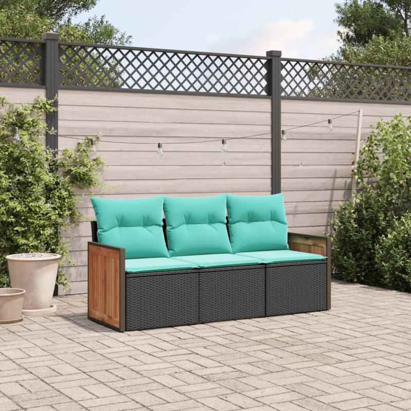 Ensemble de 3 canapés de jardin en rotin PE noir avec rangement pour l'extérieur