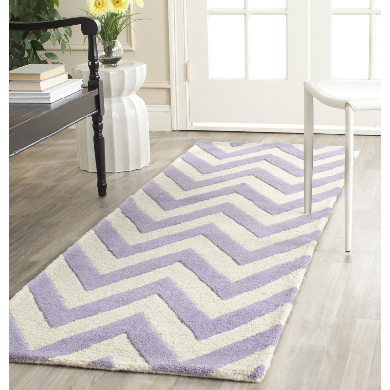 Tapis lavande / ivoire en laine touffeté à la main Sanyla, Tapis de couloir 2 pi 6 po x 8 pi
