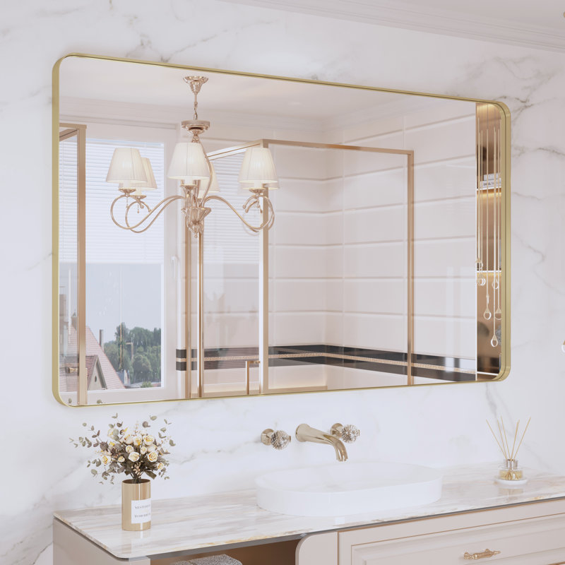 Miroir de salle de bain mural et d'angle Lesamuel, 24 po x 40 po, Doré