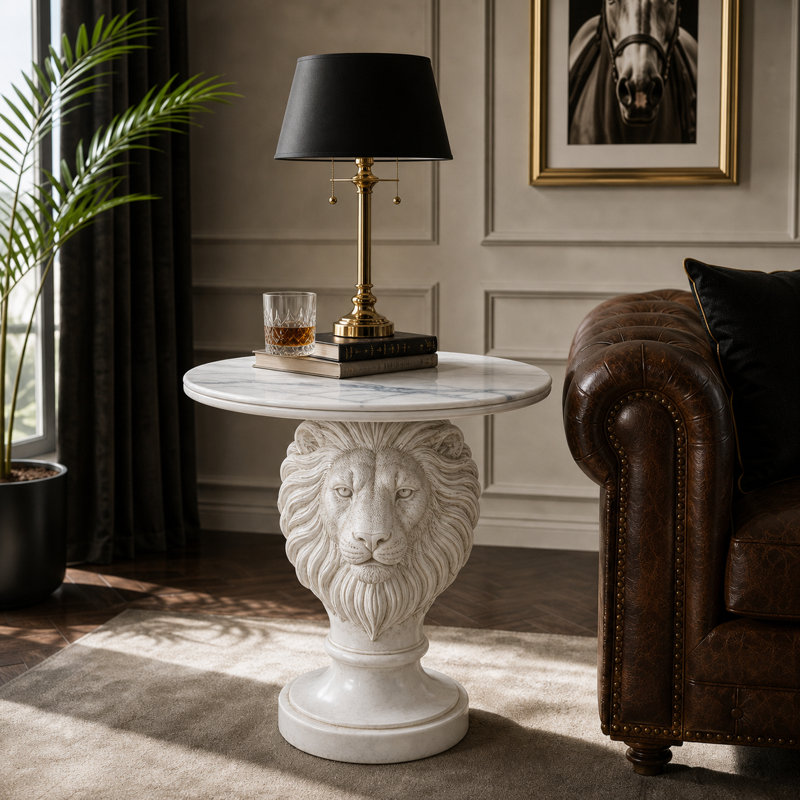Table d'appoint ivoire à tête de lion