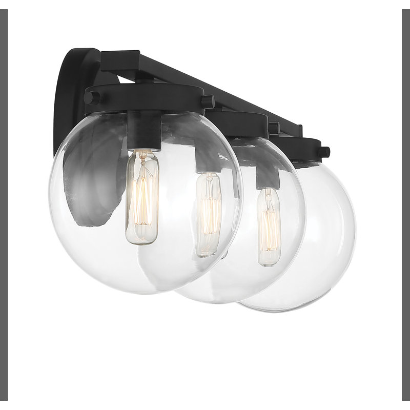 Matte Black Steel 3-Light Vanity with Clear Glass Shades