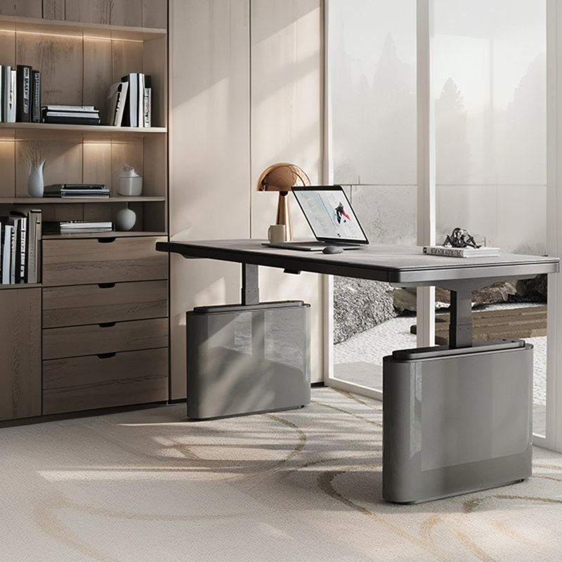 Adjustable Height Faux Marble Steel Standing Desk, 28.35" H x 55.12" W x 27.56" D, Gray