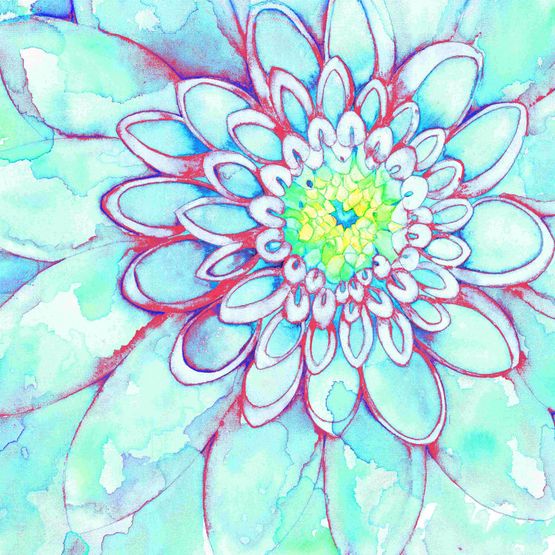 Fleur aquarelle bleue, H 20 po x l 20 po