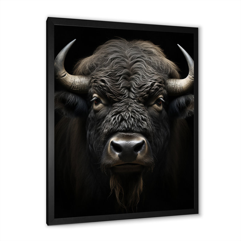 " Black White Animal Buffalobison ", 44" H x 34" W x 1.5" D, Black Picture Framed