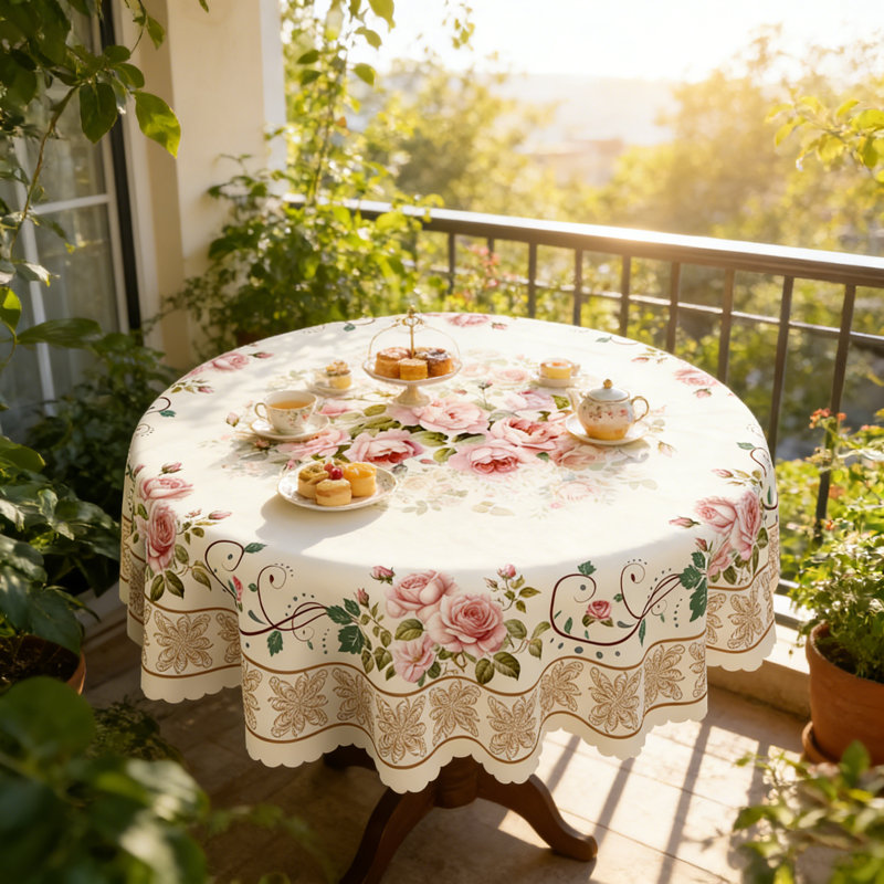 Spring Summer Tablecloth 152cm Round, Flowers Floral Table Cover for Party Picnic Dinner Decor