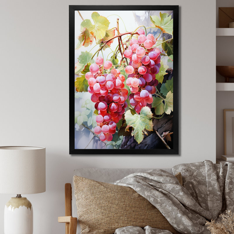 Raisins roses - Impression sur toile, Cadre photo noir, H 20 po x l 12 po x P 1 po