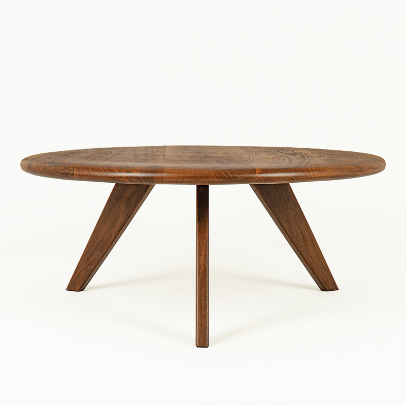 Petra Round Walnut Wood Coffee Table, Mid-Century Modern, 18" H x 32" L x 32" W