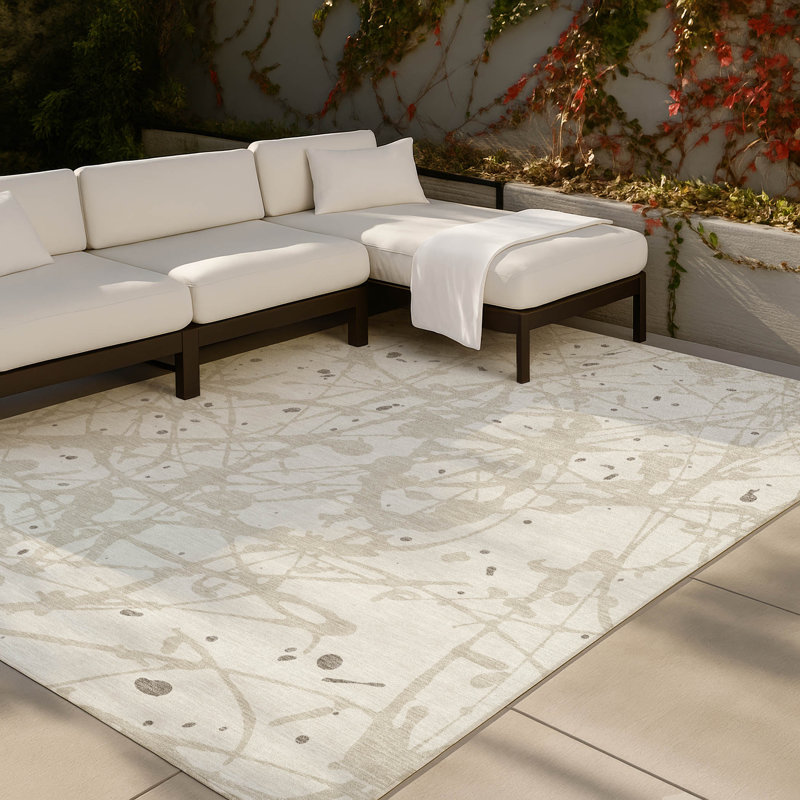 Machine Washable Indoor/Outdoor Chantille ACN2597 Abstract Rug, Ivory, 9' x 12'