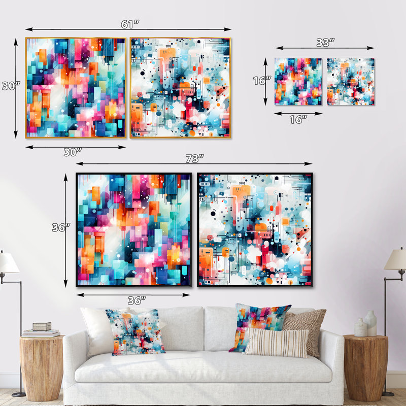 Daeonna - Ensemble de 2 collages carrés abstraits, Cadre flottant noir, H 30 po x l 61 po