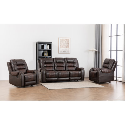 Ensemble de salon inclinable en cuir trois tons Ilyia