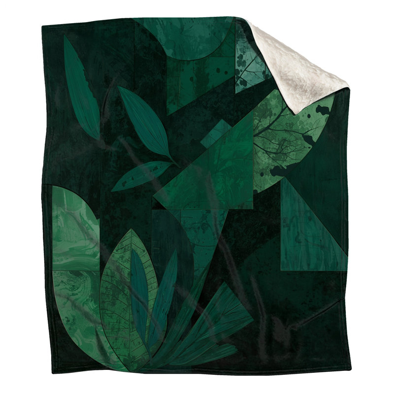 Couvertures vertes à feuilles géométriques, L 60 po x H 80 po