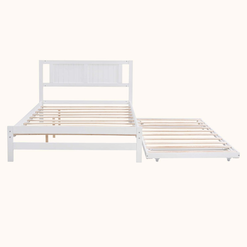 Lit plateforme double avec lit gigogne Red Barrel Studio®, Blanc