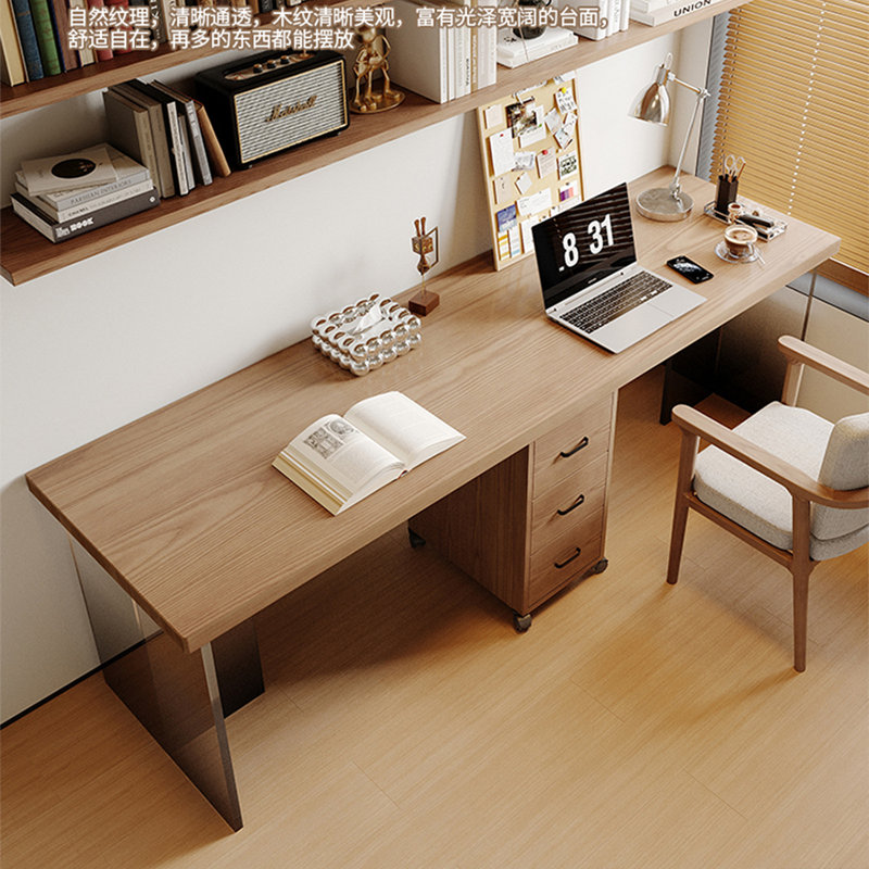 Bureau rectangulaire brun et noir en bois massif et acrylique avec 3 tiroirs, H 29,53 po x l 55,12 po x P 23,62 po