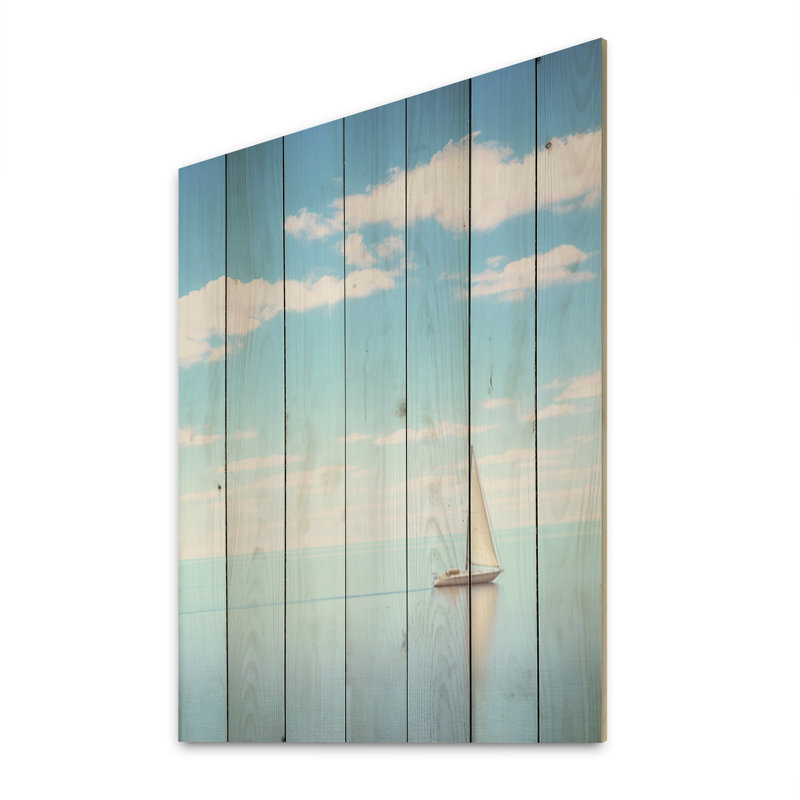 «Blue Maritime Sailboard Horizon» - art mural en bois côtier sur bois de pin naturel, H 20 po x l 10 po