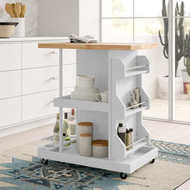 29.5 " W Kitchen Cart with Solid Wood Top, White