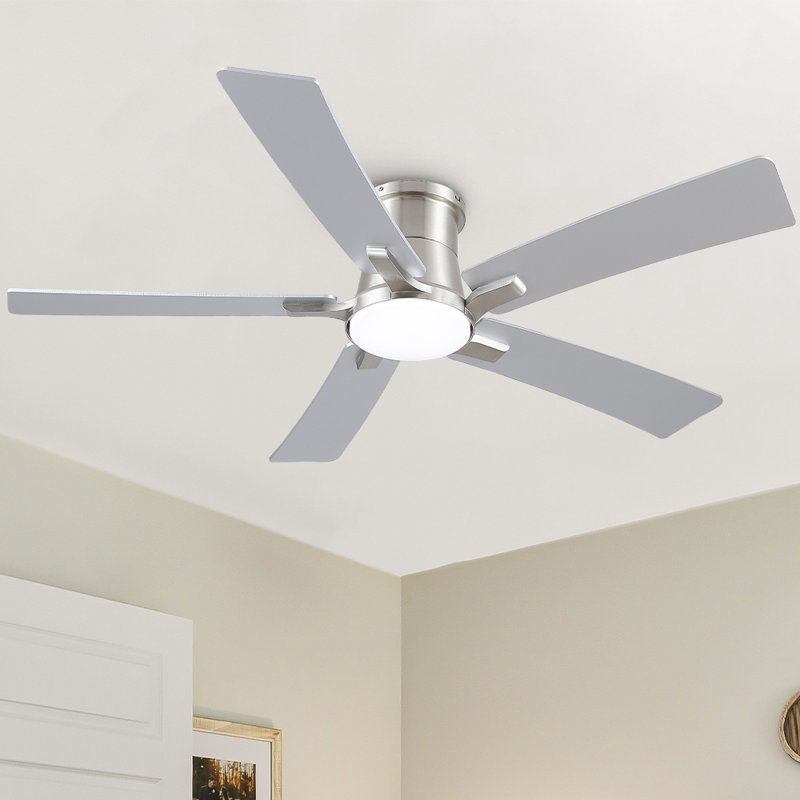 Ventilateur de plafond encastré moderne en nickel brossé de 52 po avec DEL intégrées, télécommande et 5 pales deux tons Modern