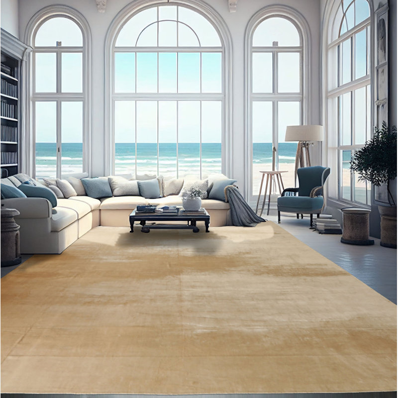 Tapis tibétain beige en soie noué à la main multi-tailles, Rectangle 12 pi x 15 pi