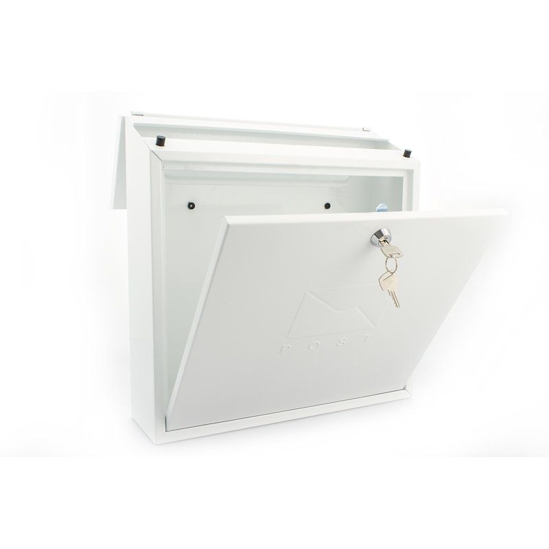 Contemporary Wall Mounted Reverse Mounting Galvanised Steel Lockable Weatherproof Post Box -36x36x11cm, White