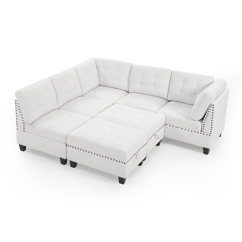 Canapé modulaire modulaire, canapé modulaire rembourré avec rangement DIY, Réversible, Chenille ivoire