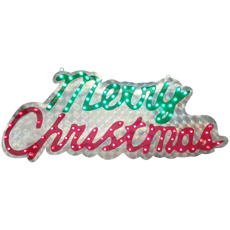42" LED Lighted Holographic Merry Christmas Outdoor Metal Sign