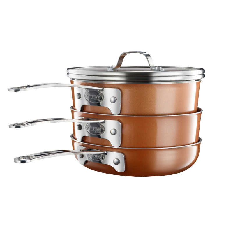 Batterie de cuisine antiadhésive en cuivre 8 pièces 7 po et 10 po Gotham Steel Stackmaster