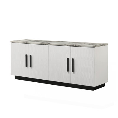 63" White Cabinet Console Table With White Faux Marble Top