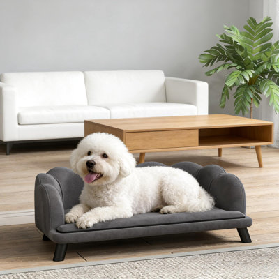 Elegant Pet Couch With Pearl Shape And Soft Foam Filling For Medium Sized Canines, 36.25" Cushion Width Roomy Bed Washable Birch Wood Legs Dogs, 38.75" Overall
