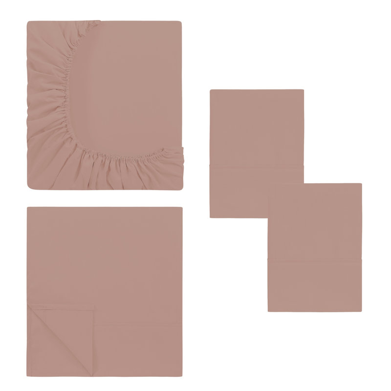 Ensemble de draps en microfibre 4 pièces Modern, Twin Sheet Set with 1 Pillowcase, Pink