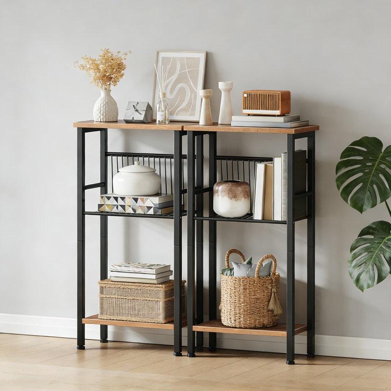 Console étroite pour les petits espaces, table d'entrée à 3 niveaux avec tablette en filet réglable, canapé-lit derrière le couloir et le salon, conception mince avec pieds réglables
