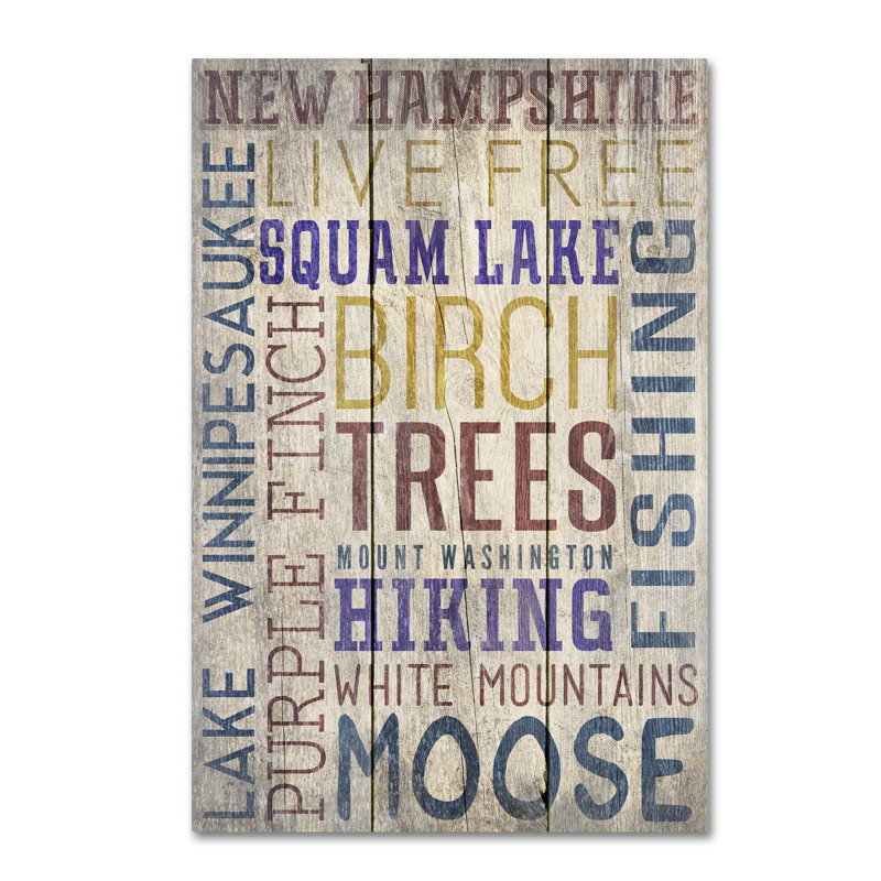 « new hampshire 1 », art textuel sur toile tendue, H 32 po x l 22 po x P 2 po