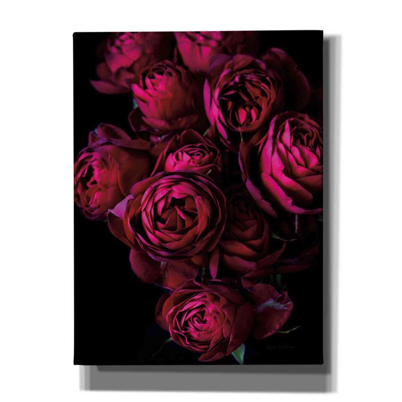 Chou rose sur toile par Elise Catterall, H 16 po x l 12 po x P 0,75 po