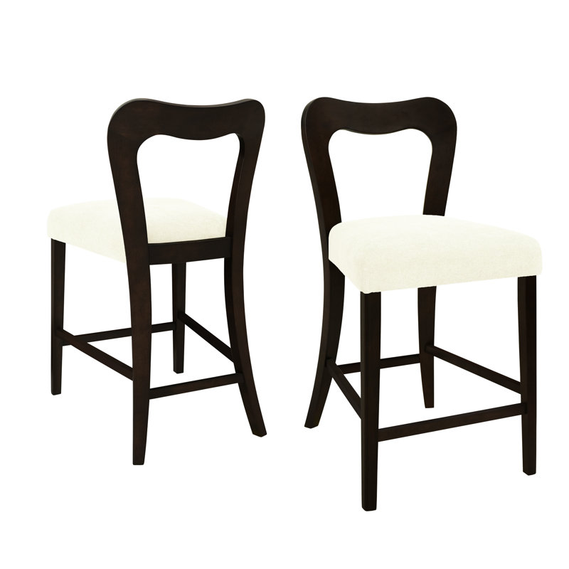 De 2 tabourets de comptoir beige et brun foncé, bois d'hévéa massif naturel, conception moderne épaisse, dossier ergonomique pour plus de confort, tabourets sans accoudoirs, fabriqué à partir de pieds élégants, confort esthétique incurvé,