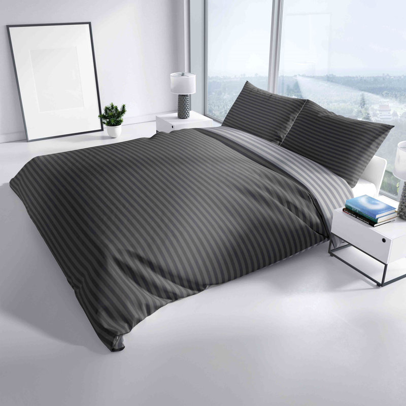 Lonetta Bed Linen Set with Pillowcase, Anthracite/Grey, 155 x 200cm + 1 Pillowcase (80 x 80cm)