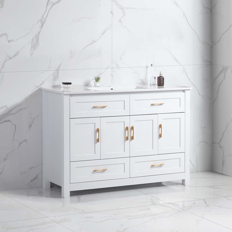 48" Bathroom Vanity With Ceramic Sink Combo, White
