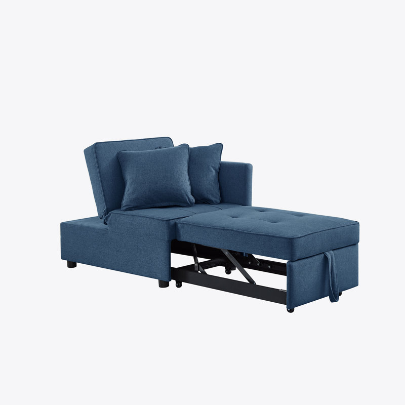 Chair Bed 4 in 1 Convertible Recliner Couch Sleeper Sofa Bed for Living Room, Blue Polyester