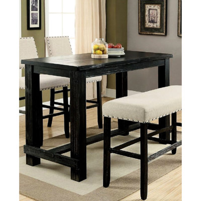 Table de salle à manger à hauteur de comptoir rustique, noir antique, bureau en bois massif, finition noire, panneaux