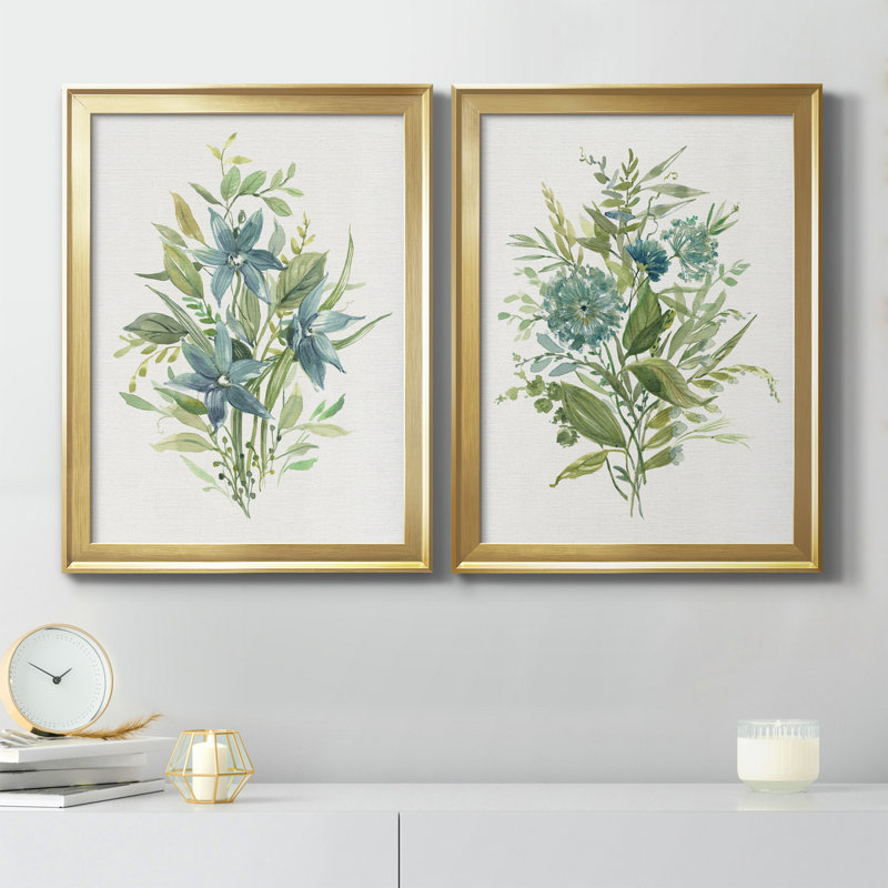 «Greenery I», ensemble de 2 peintures sur toiles, H 22,5 po x l 61 po x P 1,5 po, Toile avec cadre doré