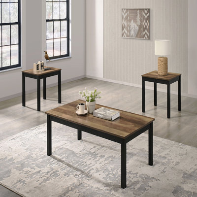 Contemporary Style 3Pc Table Set 1X Coffee Table 2X End Table Faux Marble Top Wooden Legs Brown Primary Living Room