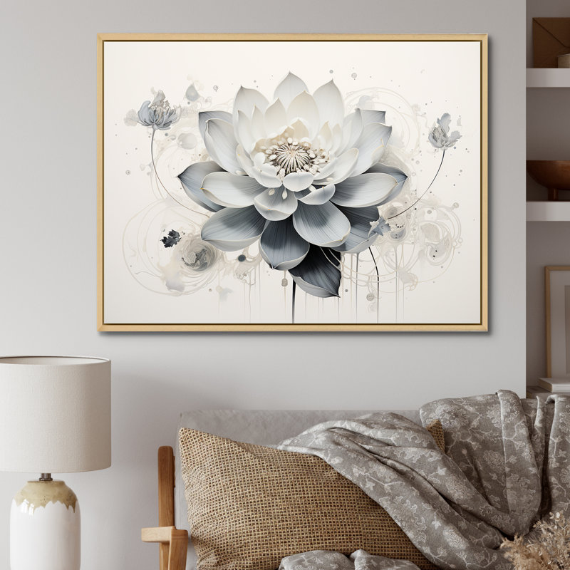 Serenity Blossum Blue Lotus sur toile, Cadre naturel flottant, H 16 po x l 32 po x P 1 po