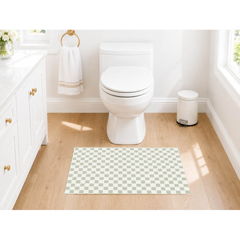 Checkered Absorbent Non-Skid Rectangular Toilet Mat