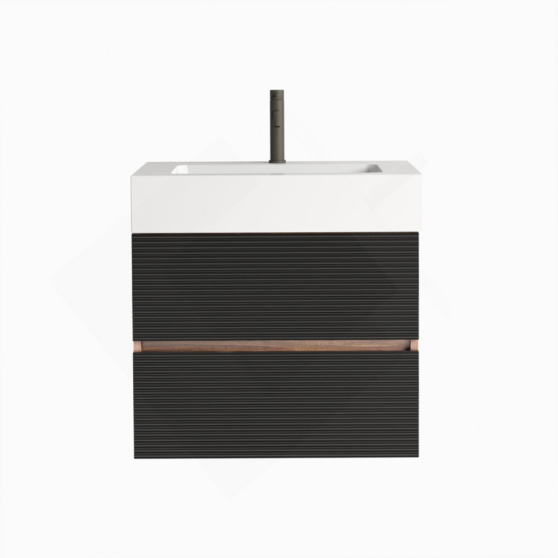 Meuble-lavabo 24 po avec lavabo à quartz d'ingénierie et tiroirs noirs doux, meuble-lavabo mural flottant pour salle de bain moderne, lavabo une pièce, KD