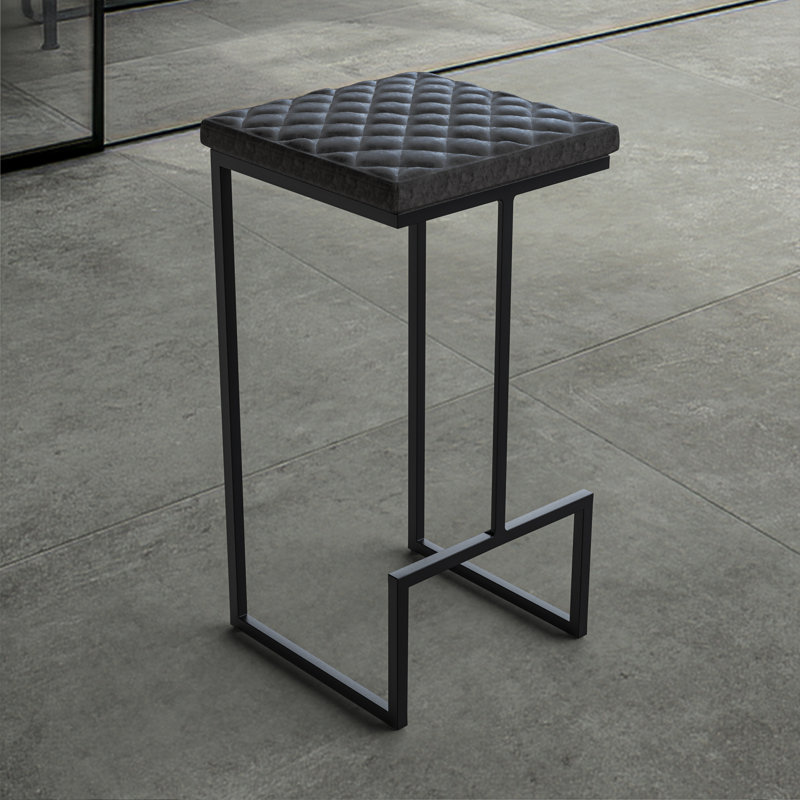 Mengia Leather Bar Stool Upholstered Counter Stool with Quilted Seat and Footrest Kitchen Stool, Charcoal Black, 2