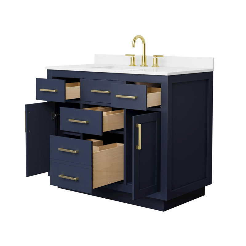 Ensemble de meuble-lavabo simple 42 po avec plateau en quartz Beckett TK, Centre de 8 po, Or brossé