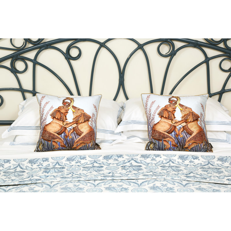 Ardmore 'Dancing Elephants' Silk Pillow, Mist