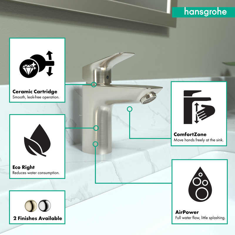 Logis Single Hole Bathroom Faucet with Drain Assembly, Brushed Nickel